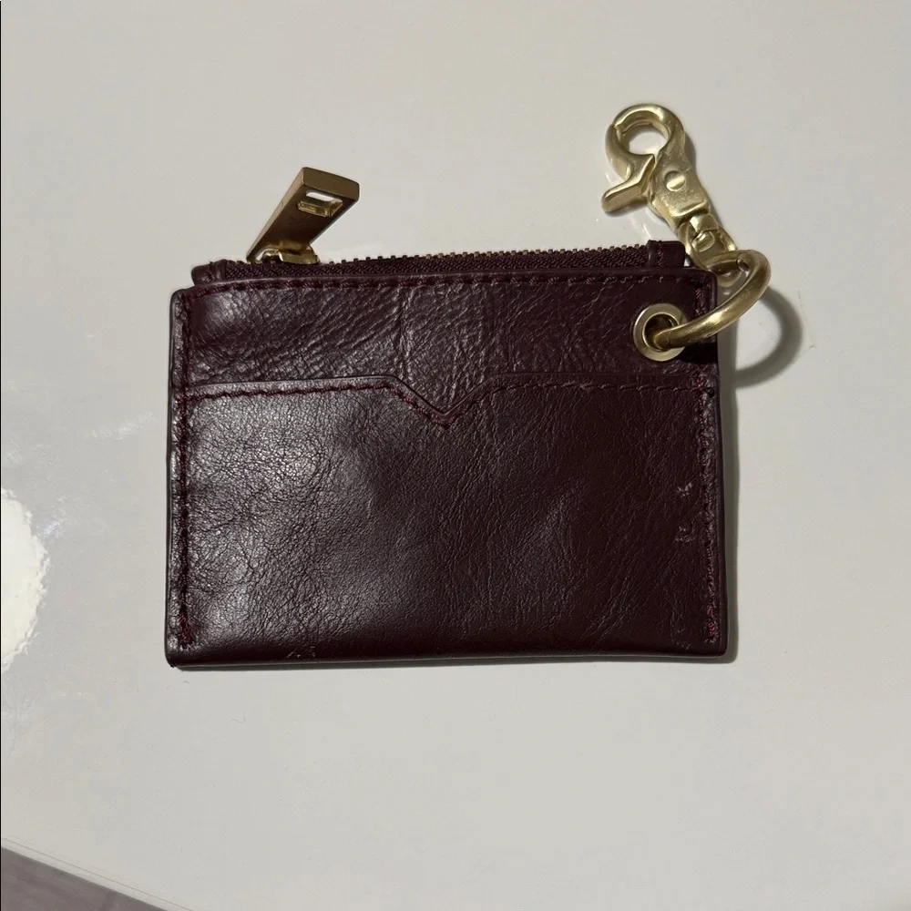 RACHEL Rachel Roy Plum Leather Zip Key & Card Holder with Gold Hardware